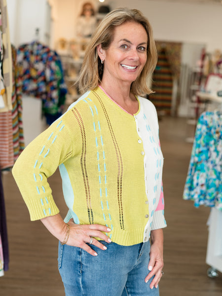 Colorblock Knit Cardigan Lime by Zaket & Plover