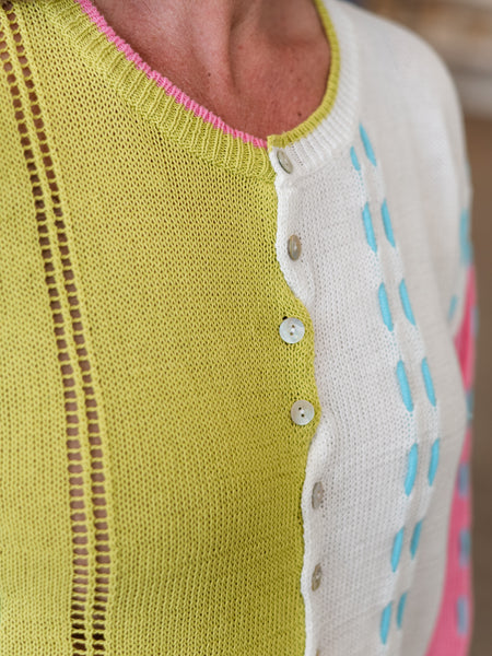 Colorblock Knit Cardigan Lime by Zaket & Plover