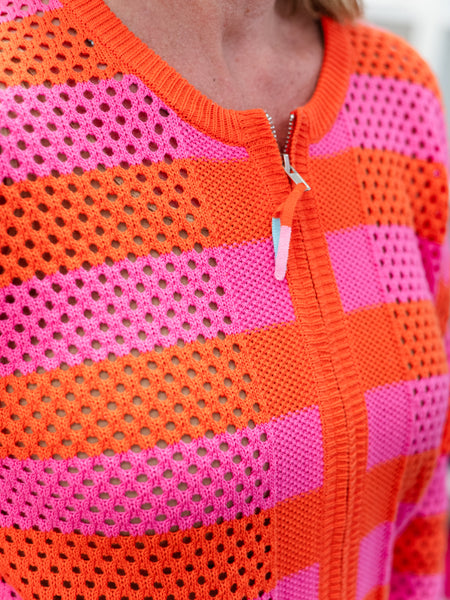 Striped Zip Front Open Knit Cardigan Sunset Cardi by Zaket & Plover