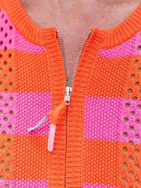 Striped Zip Front Open Knit Cardigan Sunset Cardi by Zaket & Plover