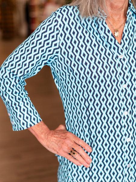 Button Front  3/4 Sleeve Top Rop Weave by Lulu B