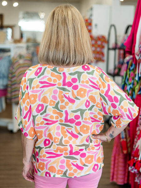 Printed Dolman Cotton Blouse Sunburst by Charlie B