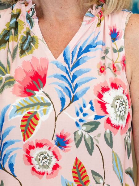 Printed Sleeveless Ruffle Neck Top by Charlie B