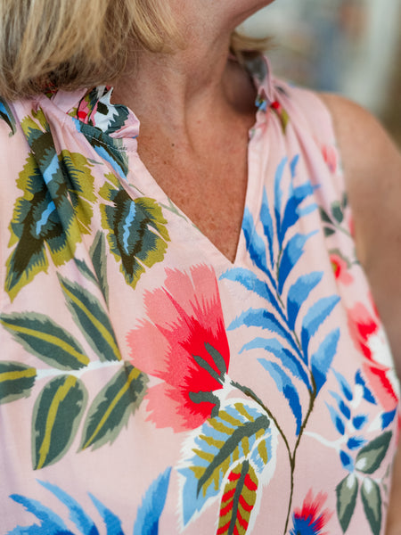 Printed Sleeveless Ruffle Neck Top by Charlie B