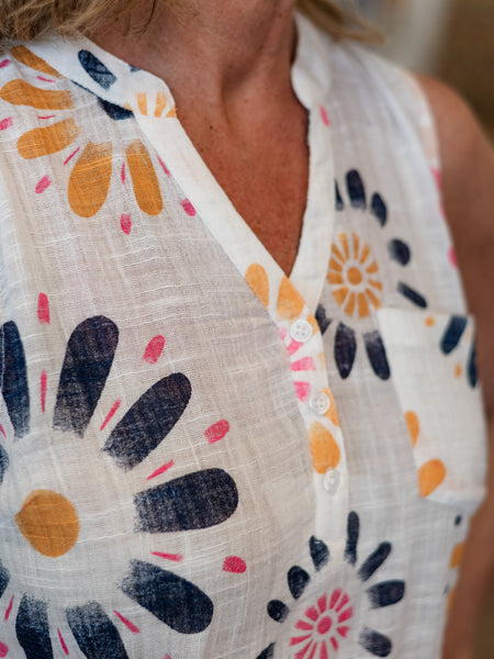 Cotton Gauze Sleeveless Blouse Daises by Charlie B