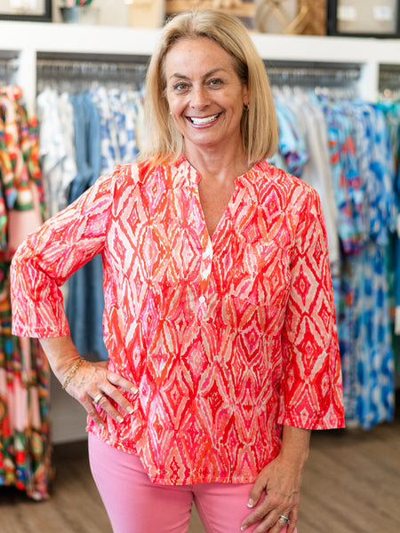 Printed Roll Up Sleeve Blouse Scarlet by Charlie B