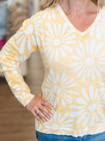 Long Sleeve Reversible Printed V-Neck Sweater Sunkiss by Charlie B