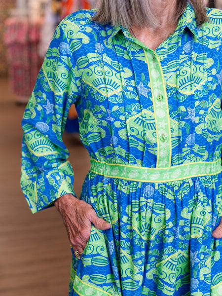 Tropical Print Tiered Shirt Dress Crabcake by Avani del Amour