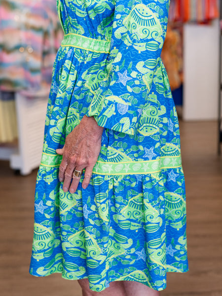Tropical Print Tiered Shirt Dress Crabcake by Avani del Amour