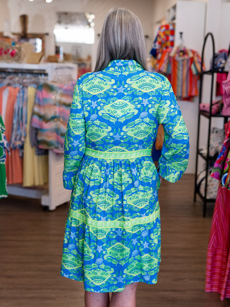 Tropical Print Tiered Shirt Dress Crabcake by Avani del Amour