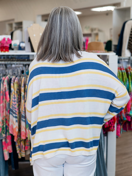 Striped V-Neck Drop Shoulder Sweater by Multiples