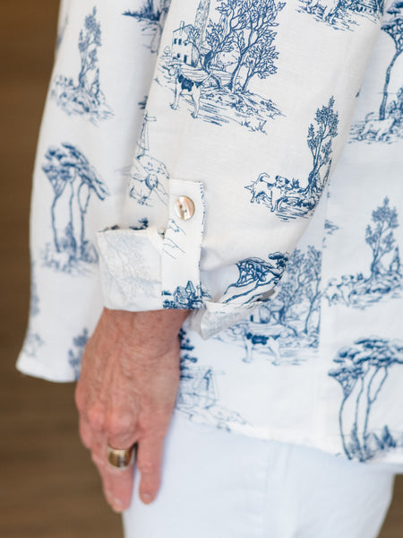 Scenic Print Button-Front Blouse by Mulitples