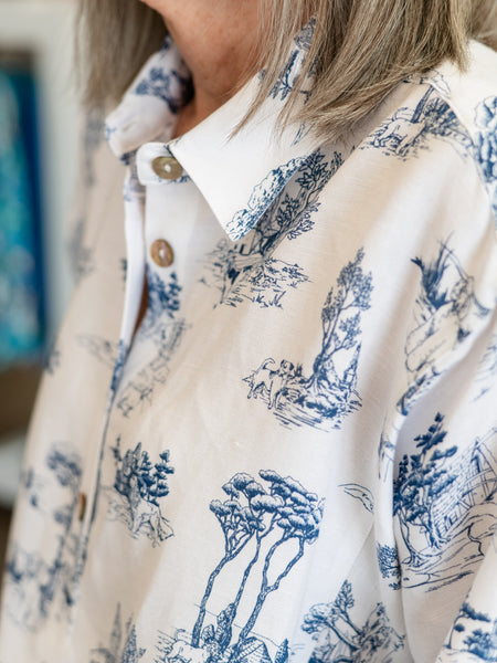 Scenic Print Button-Front Blouse by Mulitples