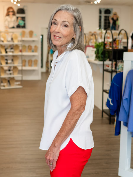 Twill Popover Top White by Multiples