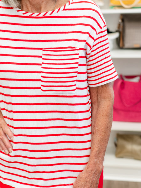 Stripe Pucker Knit Top Fiery Red by Multiples