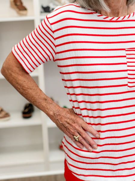 Stripe Pucker Knit Top Fiery Red by Multiples
