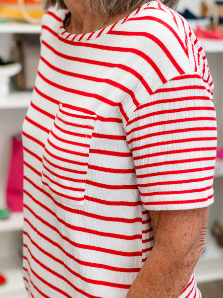Stripe Pucker Knit Top Fiery Red by Multiples