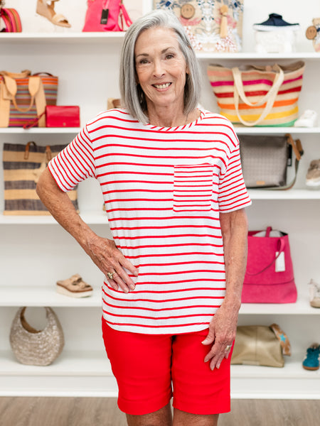 Stripe Pucker Knit Top Fiery Red by Multiples