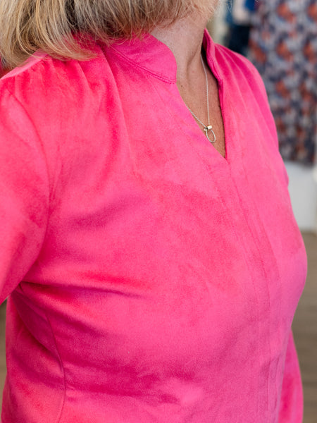 Split Neck Blouse Hot Pink by Ethyl