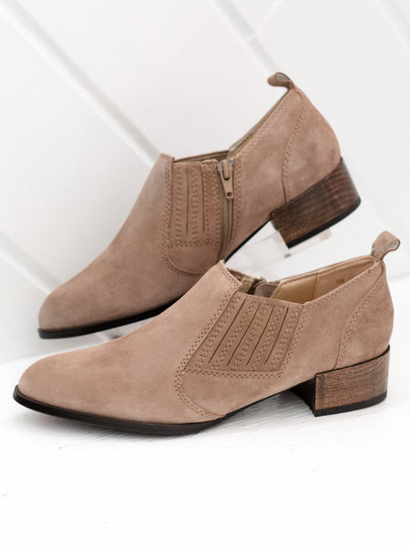 Tess Bootie Mink Taupe Suede by Vaneli