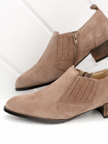 Tess Bootie Mink Taupe Suede by Vaneli