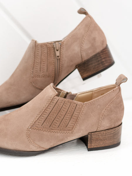 Tess Bootie Mink Taupe Suede by Vaneli