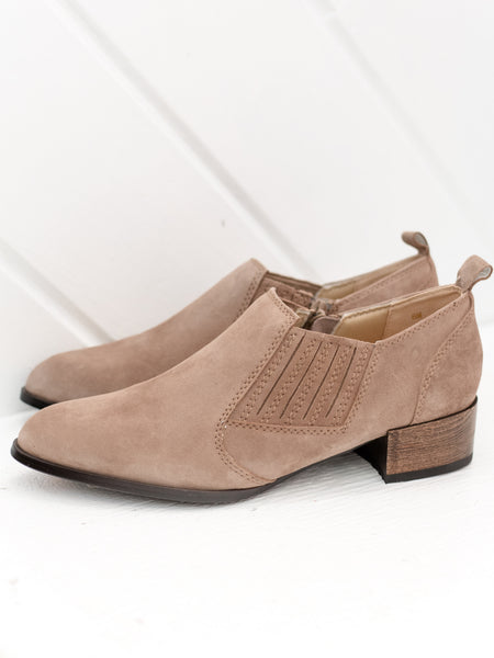 Tess Bootie Mink Taupe Suede by Vaneli