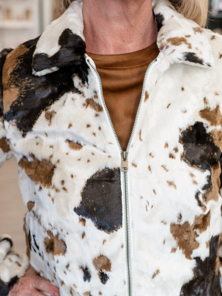 Long Sleeve Fur Jacket in Cow Pattern by Charlie B