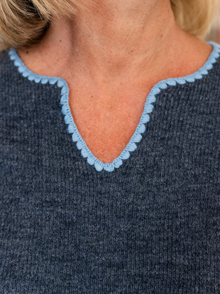 Back & Sleeves Embroidered Ribbed Sweater by Charlie B