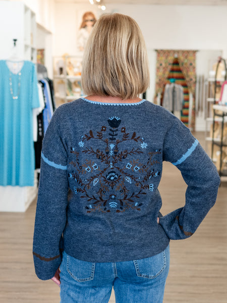 Back & Sleeves Embroidered Ribbed Sweater by Charlie B