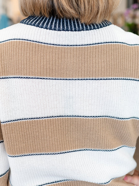 Long Sleeve Zipped Mock Neck Striped Sweater by Charlie B