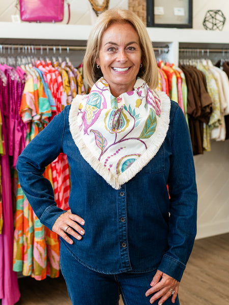 Purple Floral Fringe Scarf by Stella Bella