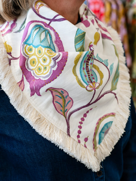Purple Floral Fringe Scarf by Stella Bella