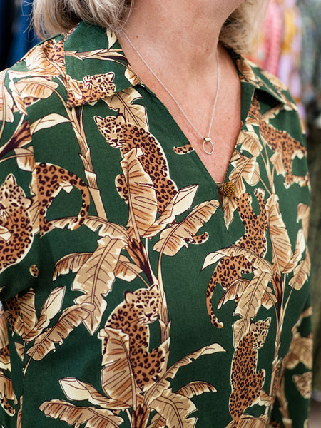 Hallie Dress Green Leopard by La Mer Luxe