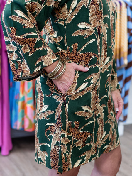 Hallie Dress Green Leopard by La Mer Luxe
