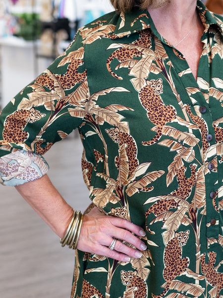 August Midi Dress Green Leopard by La Mer Luxe