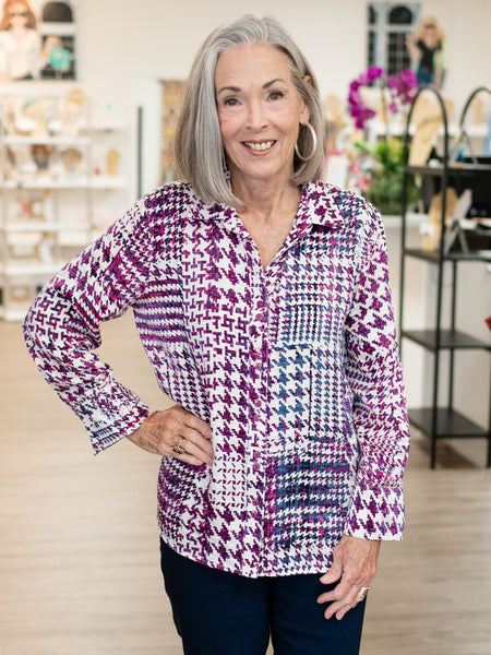 Woven Turn Up Cuff Y-Neck Shirt by Multiples