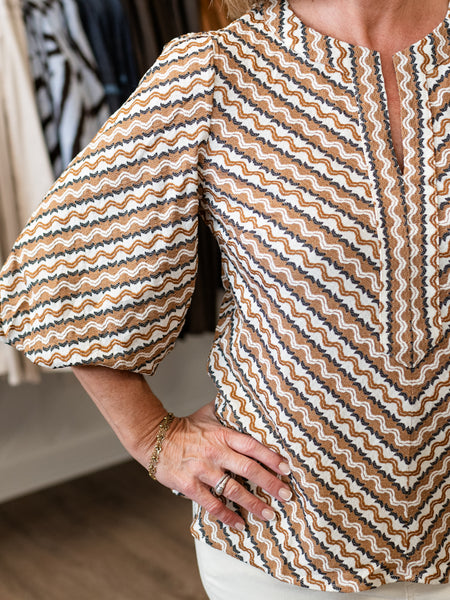 Printed Bubble Sleeve Top by Boho Chic