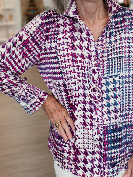 Woven Turn Up Cuff Y-Neck Shirt by Multiples