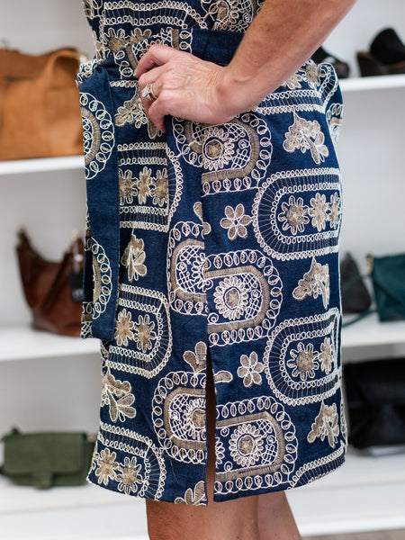 Embroidered Belted Shirt Dress Denim by Boho Chic
