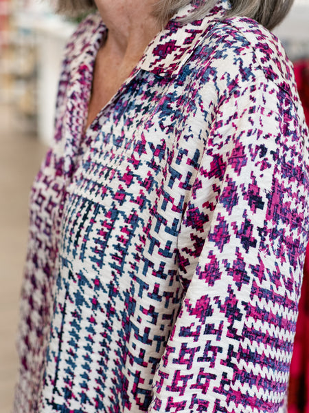 Woven Turn Up Cuff Y-Neck Shirt by Multiples