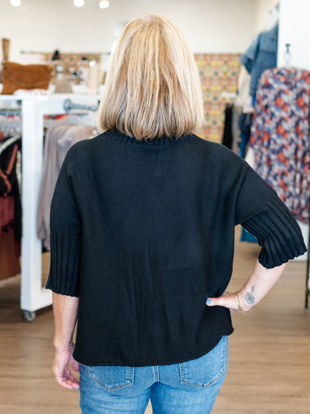 S/S Mock Neck Sweater Black by Rain & Rose