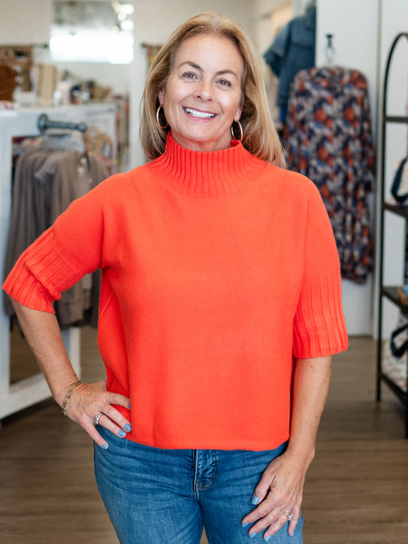 S/S Mock Neck Sweater Orange by Rain & Rose