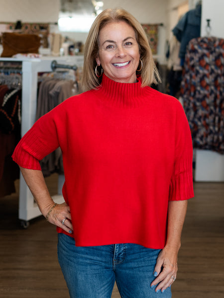 S/S Mock Neck Sweater Red by Rain & Rose