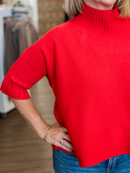S/S Mock Neck Sweater Red by Rain & Rose