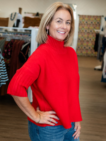S/S Mock Neck Sweater Red by Rain & Rose