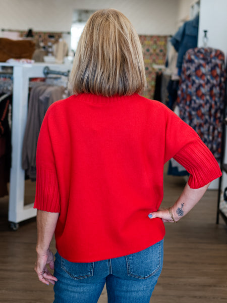 S/S Mock Neck Sweater Red by Rain & Rose