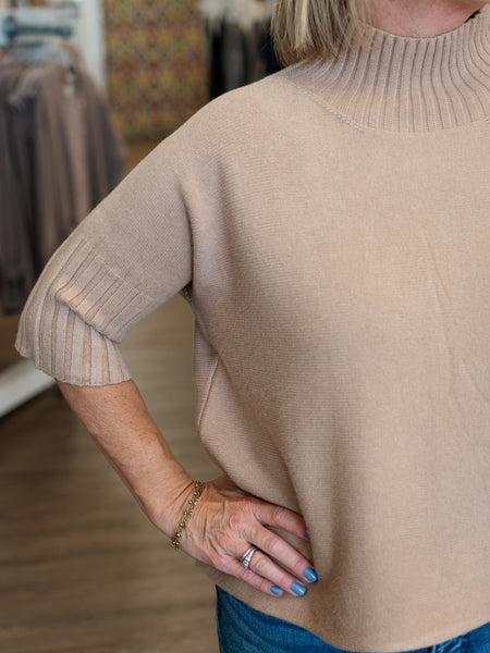 S/S Mock Neck Sweater Camel by Rain & Rose