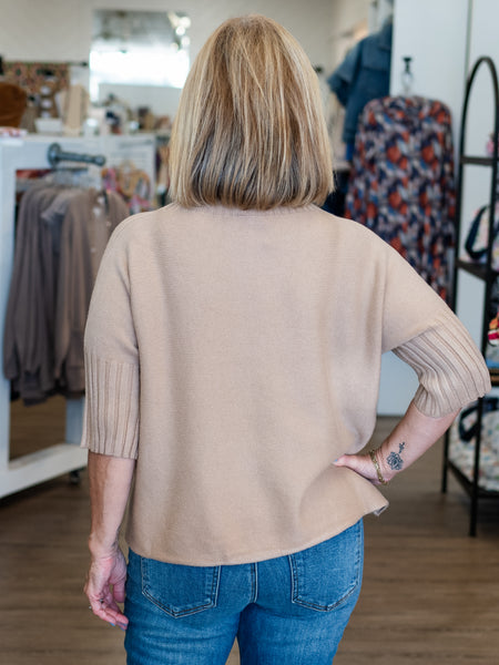 S/S Mock Neck Sweater Camel by Rain & Rose