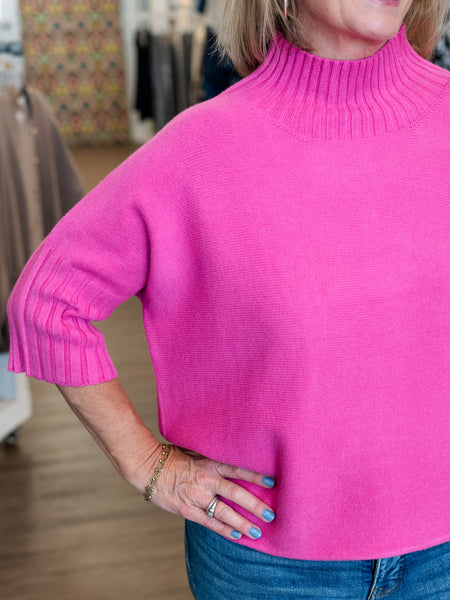 S/S Mock Neck Sweater Fuchsia by Rain & Rose
